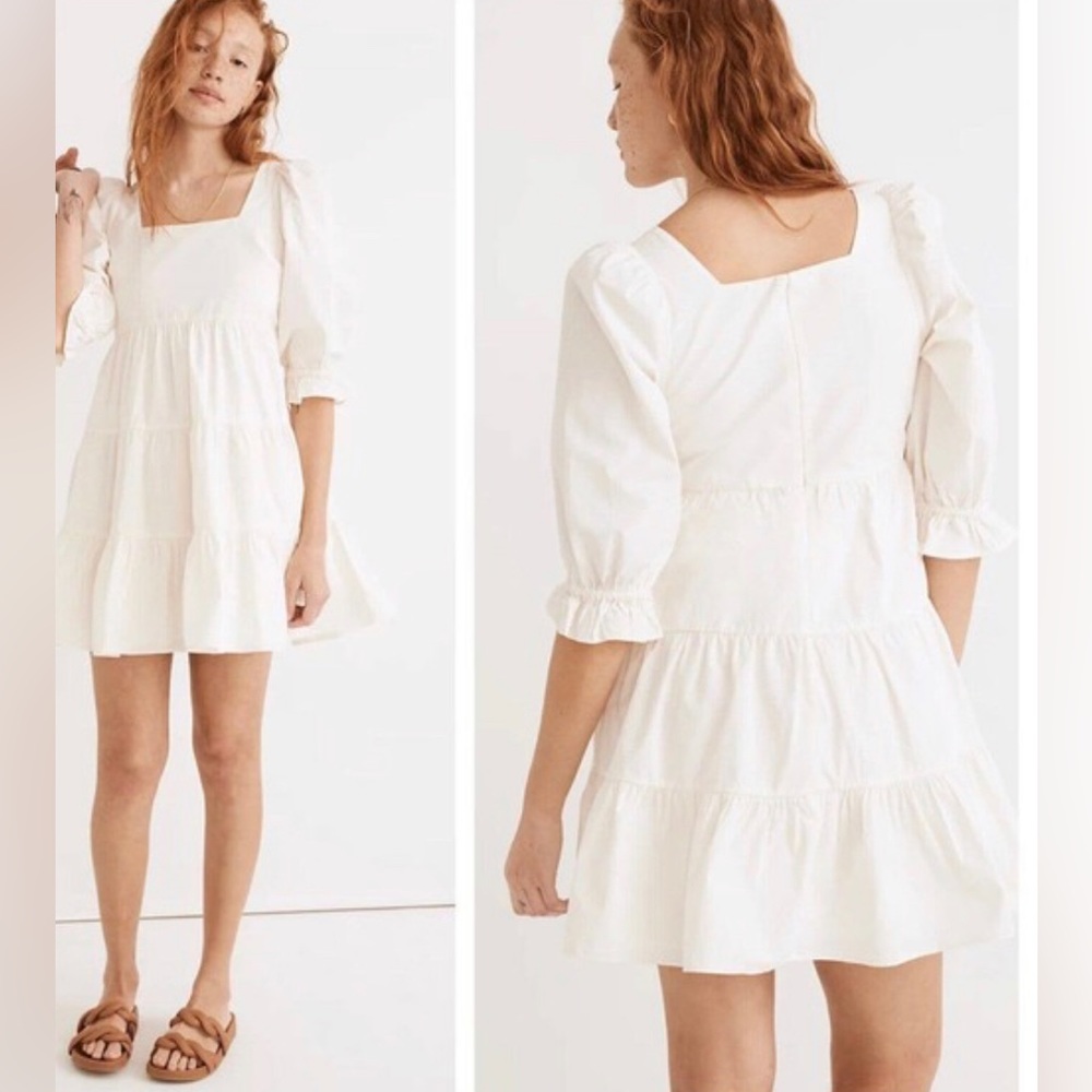 Madewell poplin Lizzie tiered mini dress size 6 white NWT